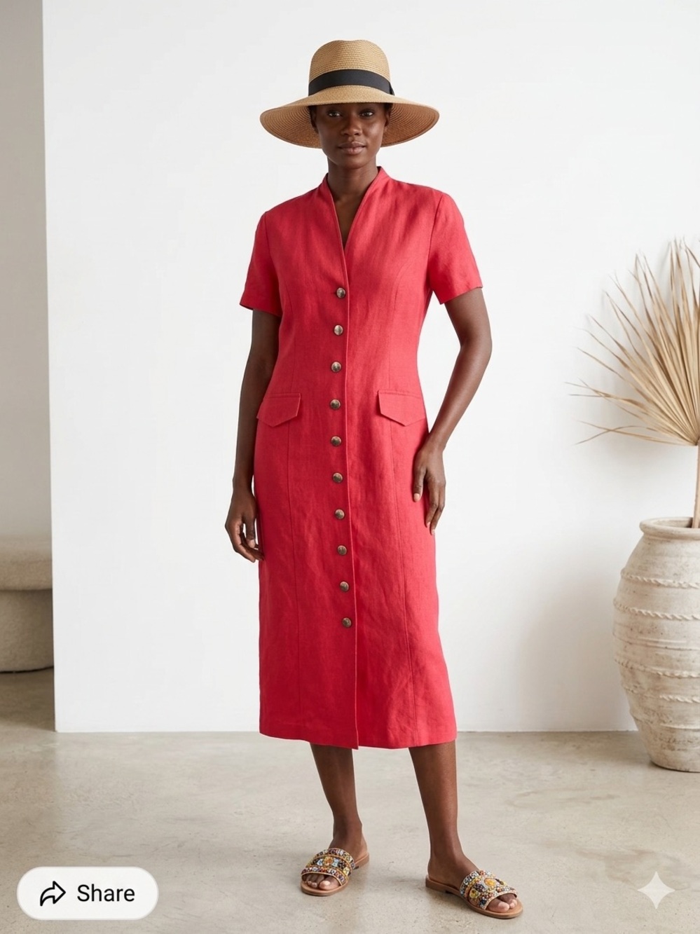 Savannah Vintage Linen Dress with Button Front